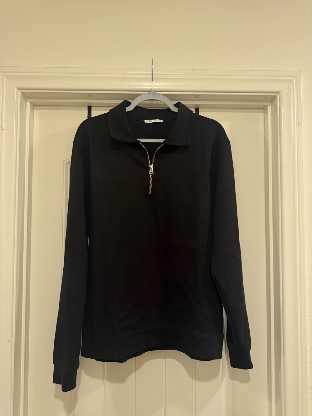 Mens Zara Black Quarter-Zip Collared Sweater